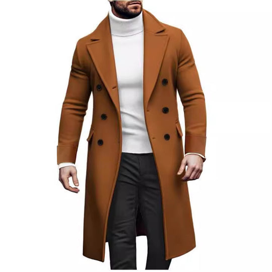 Herren eleganter Doppelmantel mit breitem Revers und praktischen Taschen R&B