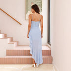 Damen Maxikleid mit asymmetrischem Saum und Rüschenverzierung R&B
