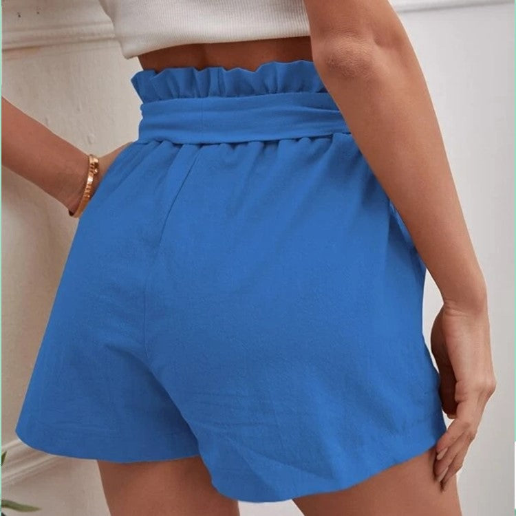 Damen kurze Lockere Leinenhose mit Bindegürtel R&B