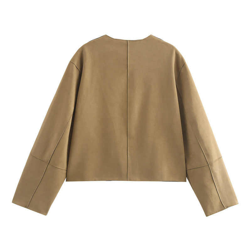 Damen lässige Kurzjacke mit praktischen Taschen R&B