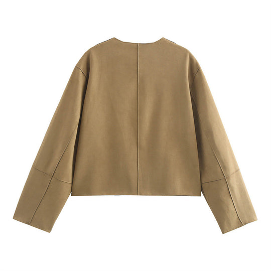Damen lässige Kurzjacke mit praktischen Taschen R&B