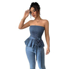 Damen Rüschen Top mit Taillenknoten R&B