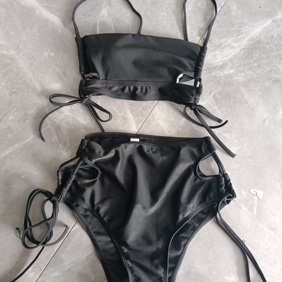 Damen Bikini-Set mit hohem Bund und modischem Knotendetail R&B