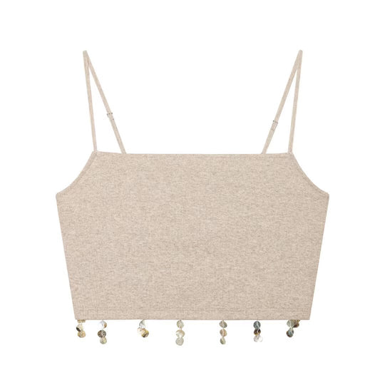 Damen Cropped Top mit zarten Trägerschnüren und funkelndem Saum R&B