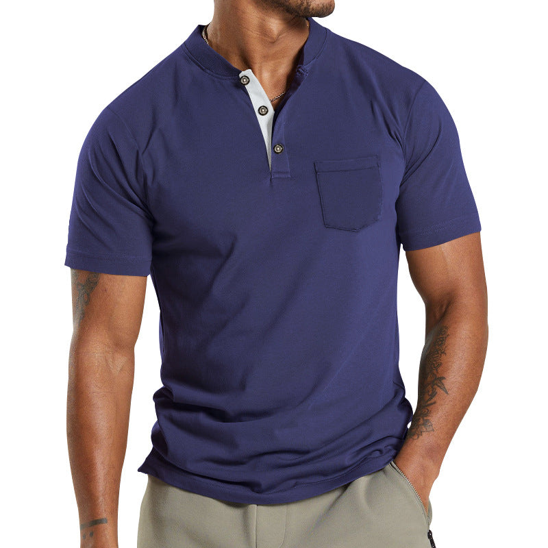 Herren Kurzarm-Henley-T-Shirt mit praktischer Brusttasche und modernem Kragen R&B