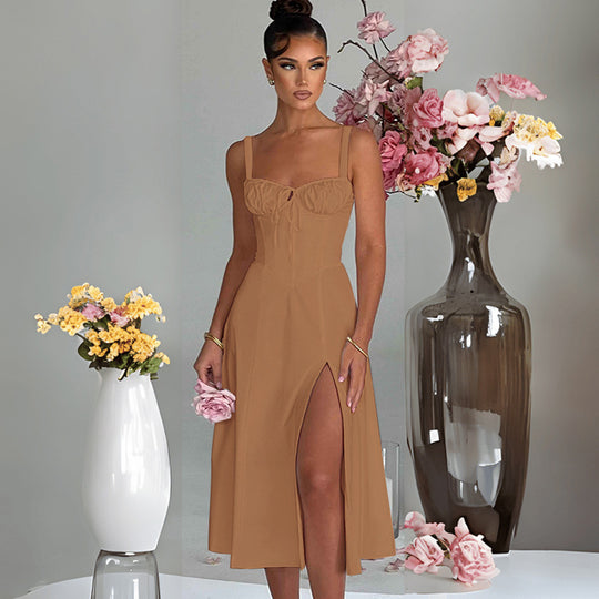 Damen elegante A-Linien Kleid mit charmanten Rüschendetails R&B