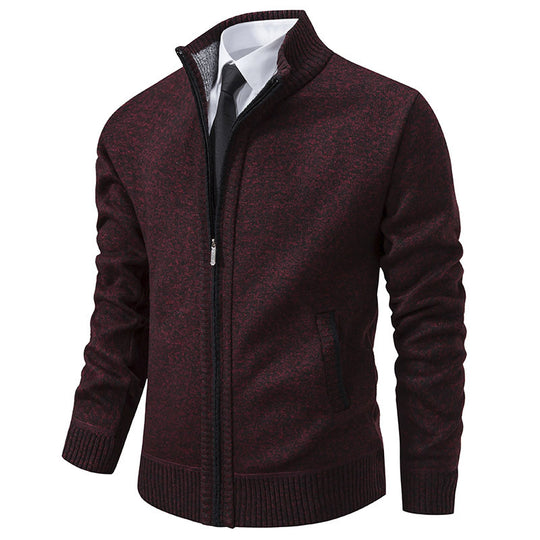 Herren sportliche Strickjacke mit Stehkragen und Reißverschluss R&B
