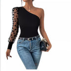 Damen Asymmetrischer Einteiler mit transparentem Puffärmel R&B