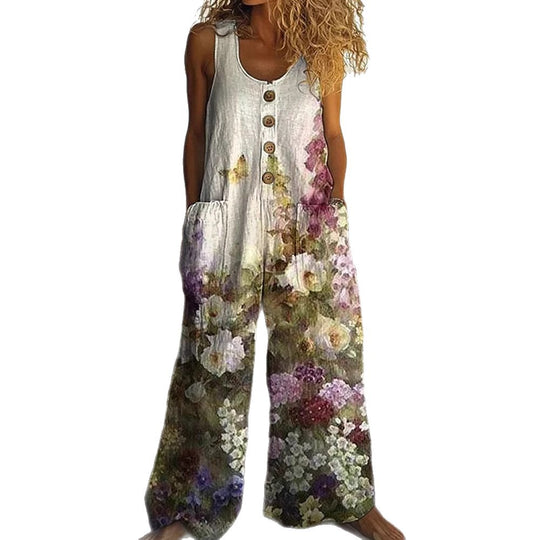 Damen Lässiger Patchwork-Jumpsuit mit Knopfdetails R&B