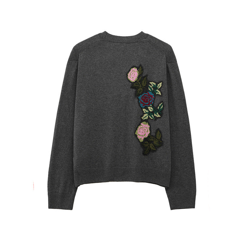 Damen Strickjacke mit floralem Stickdesign R&B