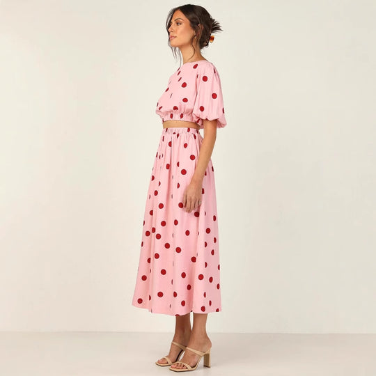 Damen Maxikleid mit elastischem Taillenzug und voluminösen Ärmeln R&B