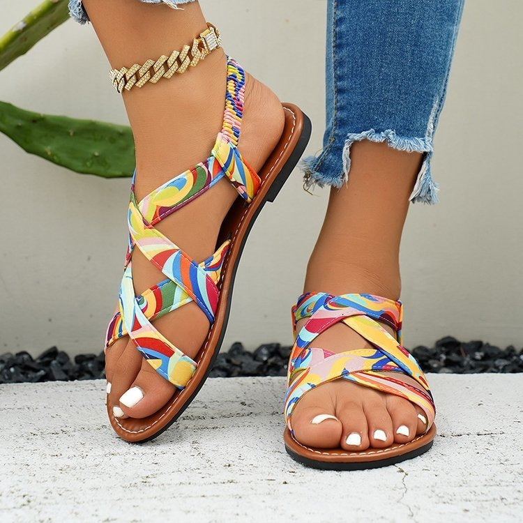 Damen Modesandalen mit buntem Riemendesign R&B