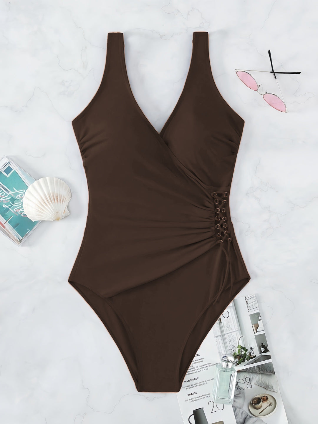 Damen Einteiliger Badeanzug mit raffiniertem Wickeldesign R&B