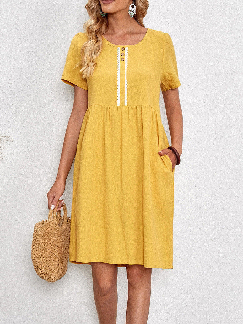 Damen Freizeit-Kleid mit Knopfdetails und seitlichen Taschen R&B