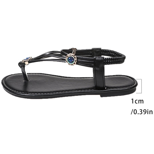 Damen Elegante Zehentrenner-Sandalen mit dekorativer Schmuckverzierung R&B