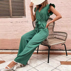 Damen Eleganter Jumpsuit mit Taillengürtel und Rüschendetails R&B