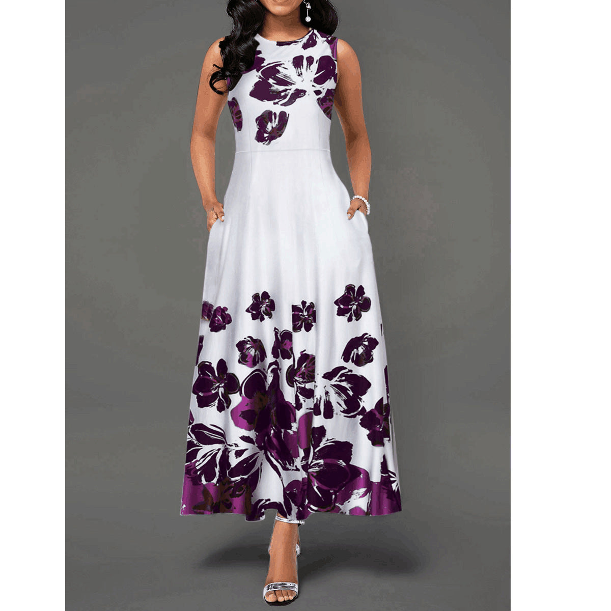 Damen Maxikleid mit Floralem Print und Praktischen Taschen R&B