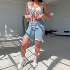 Damen Denim-Shorts im modernen High-Waist Schnitt mit fransigen Säumen R&B