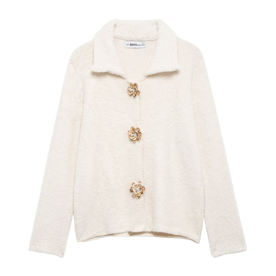 Damen Kuschelige Fluffy-Jacke mit dekorativen Knöpfen R&B