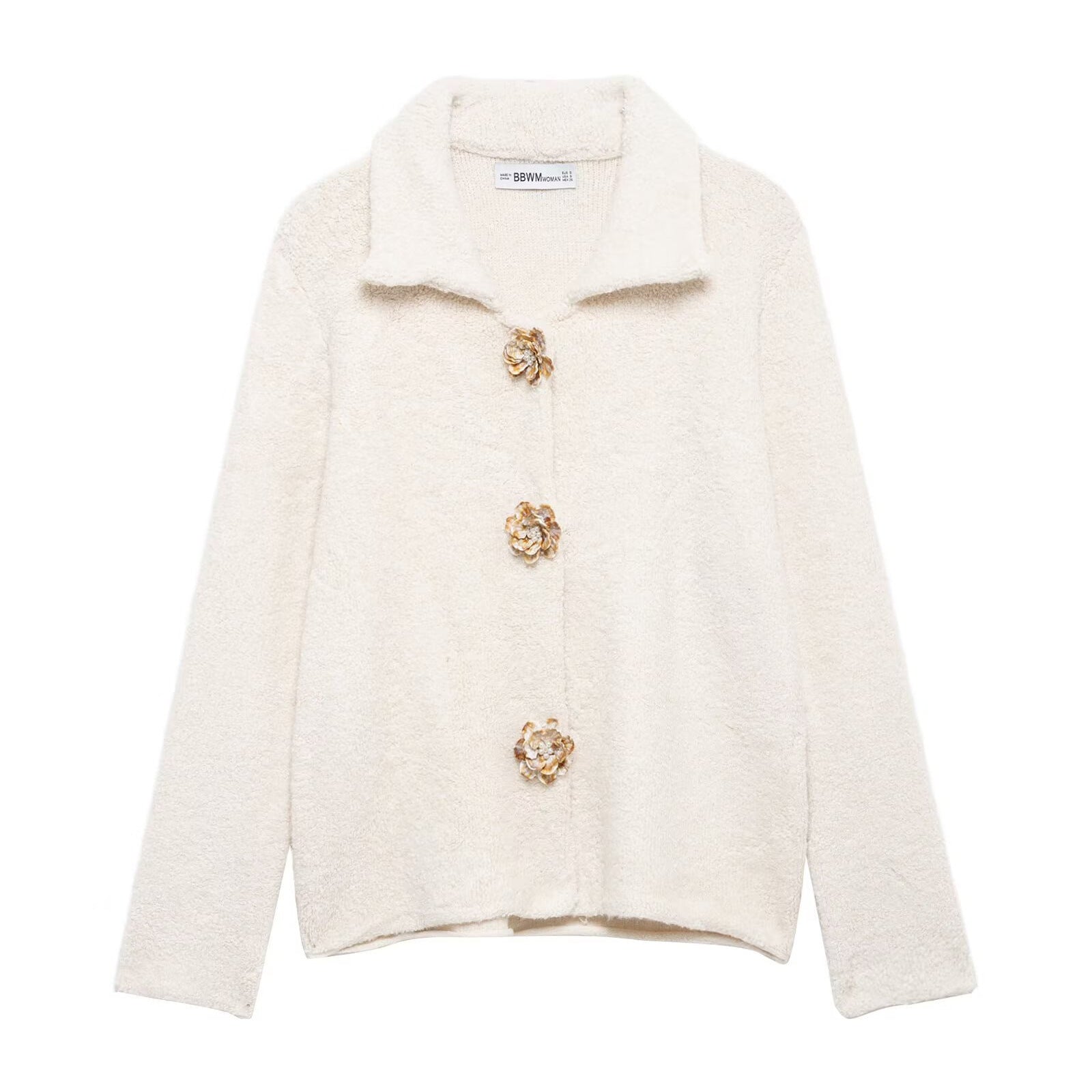 Damen Kuschelige Fluffy-Jacke mit dekorativen Knöpfen R&B