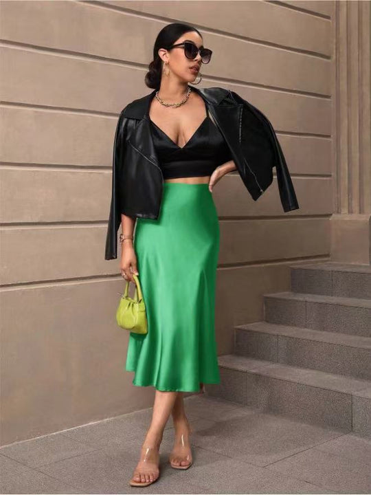 Damen Satin Rock mit schwingendem Saum und elegantem Schnitt R&B