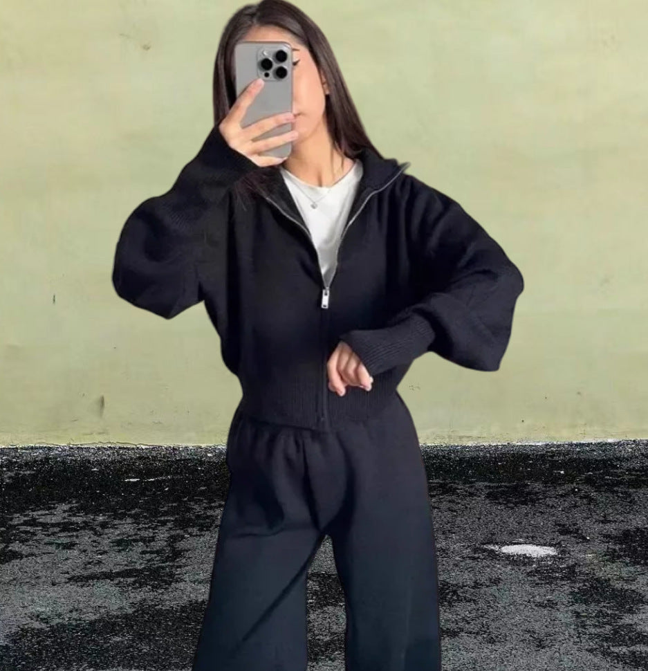 Damen Sportlicher Strickpullover mit hohem Kragen und Reißverschluss R&B