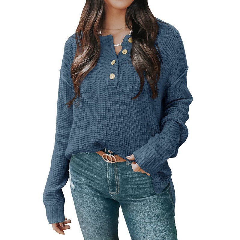 Damen lässiger Oversized Pullover mit Knopfleiste und strukturiertem Material R&B
