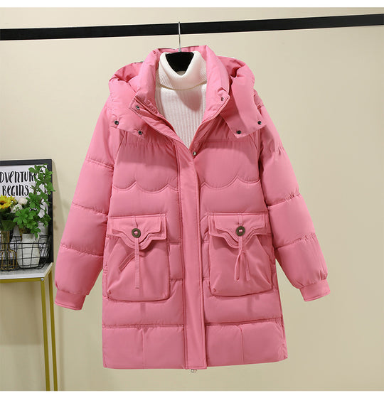 Damen Lange Pufferjacke mit praktischem Kapuzenkragen und großen Taschen R&B