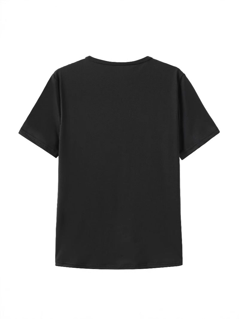 Damen T-Shirt mit künstlerischem floralem Druck und verspieltem Schriftzug R&B