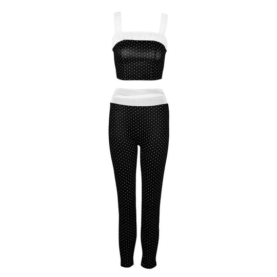 Damen Zweiteiliges Set mit gepunktetem Top und passender Hose R&B