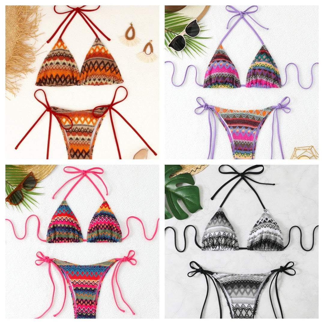 Damen Triangel-Bikini mit fröhlichem Muster und verstellbaren Bändern R&B