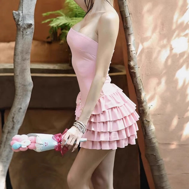 Damen Trägerloses Rüschensommerkleid R&B