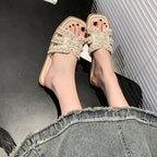 Damen elegante Mules mit Perlenverzierung