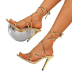 Damen Hochhackige Riemchen-Sandalen mit elegantem Metallic-Design und flexiblem Knöchelriemen R&B