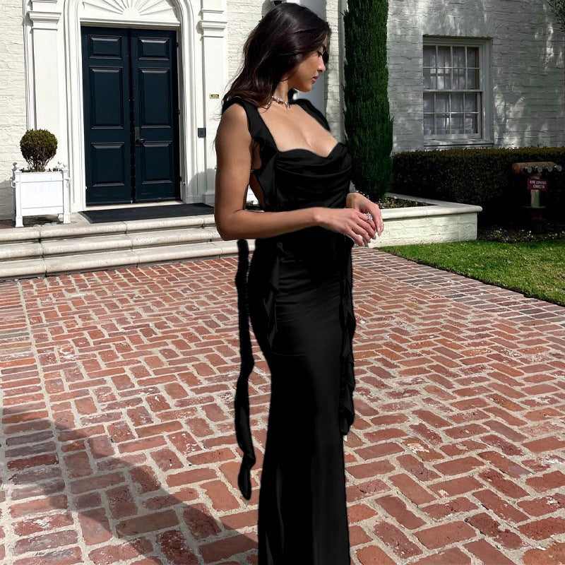 Damen Satin Abendkleid mit elegantem Drapierungsdetail und raffinierten Schleifen R&B
