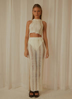 Damen gehäkeltes Crop-Top und Maxi-Rock-Set R&B