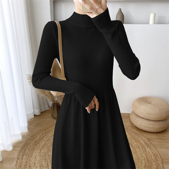 Damen Maxi-Kleid mit langem Arm und elastischem Saum R&B