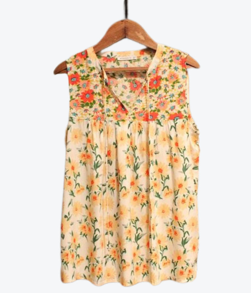 Damen luftige Sommerbluse mit floralem Muster und V-Ausschnitt R&B