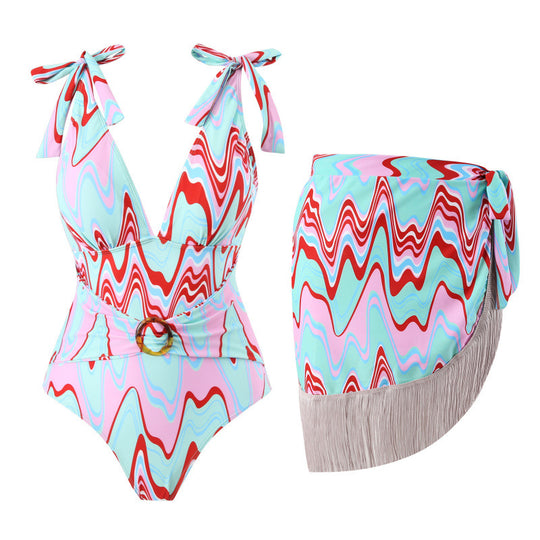 Damen Bikini-Set mit trendigem Wickelrock und knotendem Oberteil R&B