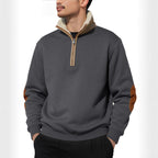 Herren nan legeres Halbzip-Sweatshirt mit Sherpagefüttertem Stehkragen und Kunstleder-Ellenbogenapplikation R&B