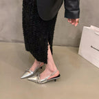Damen Slingback-Pumps mit schimmerndem Obermaterial und modischen Dekoren R&B