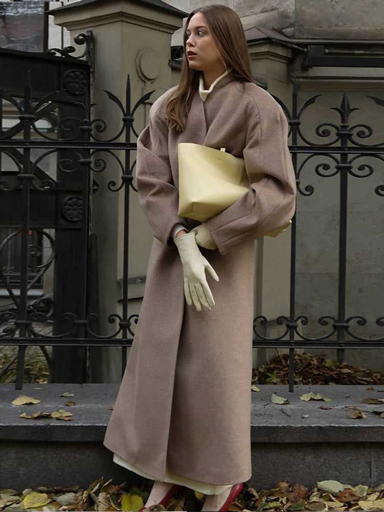 Damen Oversized Wollmantel mit dezenten Rüschen R&B