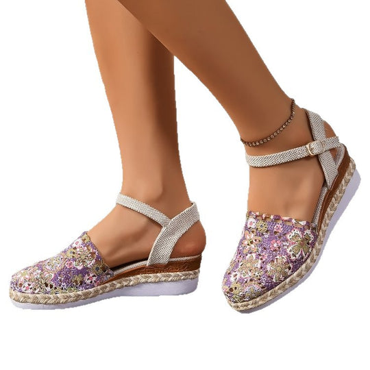 Damen elegante Espadrilles mit floraler Häkeloptik R&B