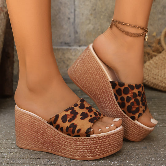 Damen Keil-Sandalen mit Leopardenmuster und gepolsterter Sohle R&B