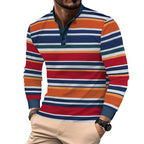 Herren Langarm-Henley-Shirt mit sportlichem Streifenmuster und modernem Kragen R&B