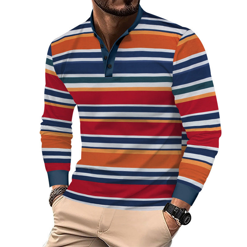Herren Langarm-Henley-Shirt mit sportlichem Streifenmuster und modernem Kragen R&B