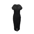 Damen Elegantes Midikleid mit seitlichem Schlitz und raffinierten Falten R&B