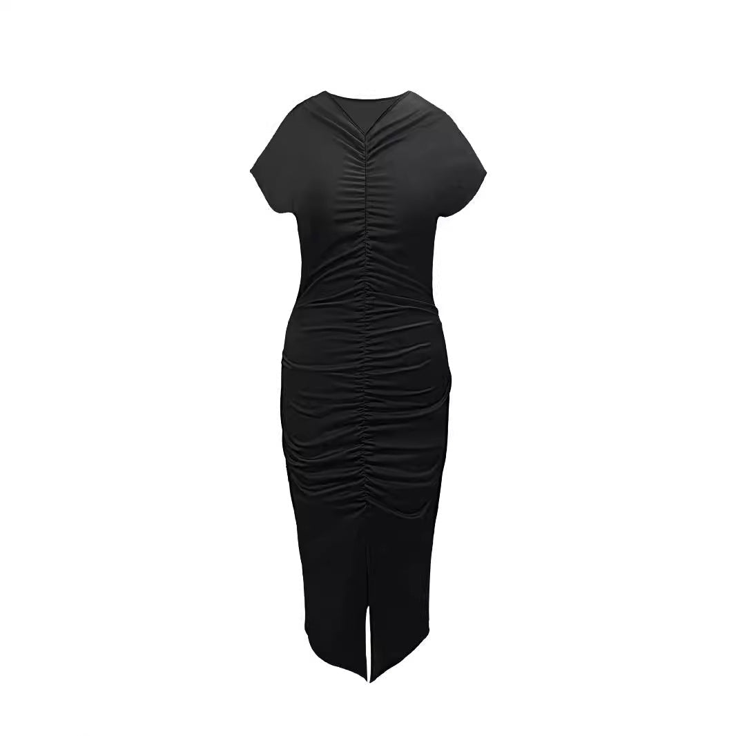 Damen Elegantes Midikleid mit seitlichem Schlitz und raffinierten Falten R&B