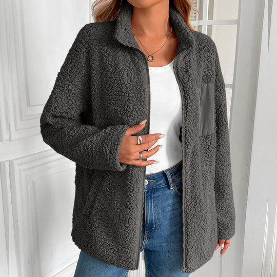Damen kuschelige Fleecejacke mit hohen Kragen und praktischen Taschen R&B