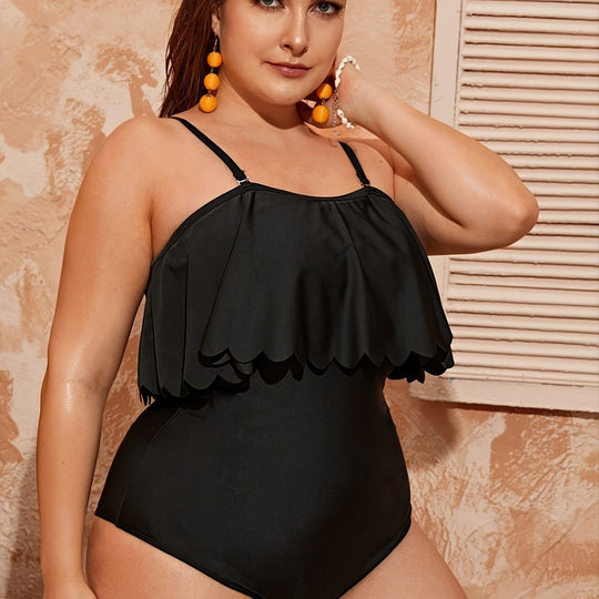 Damen Einteiler Badeanzug mit elegantem Volant-Design R&B